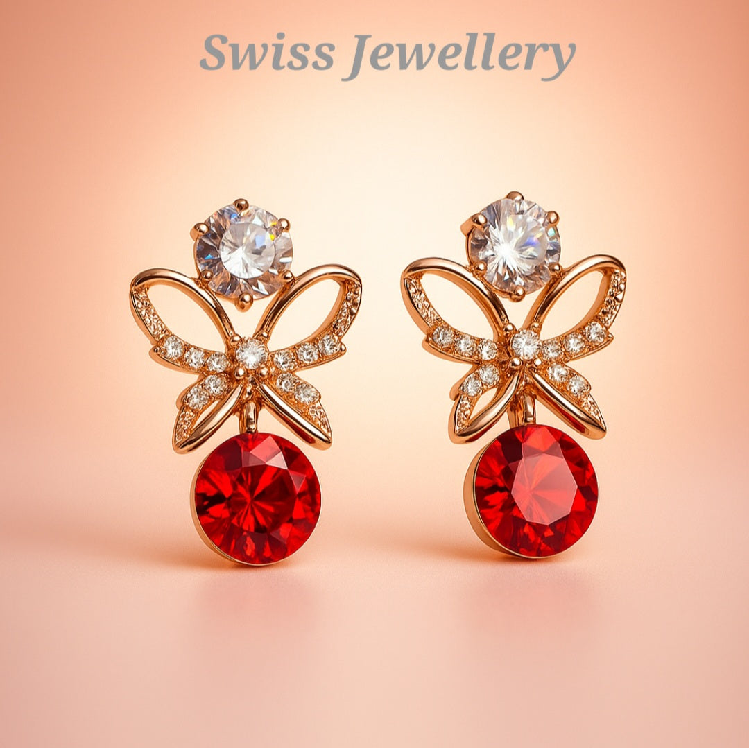 Ruby Red & Zirconia Crystals Earrings