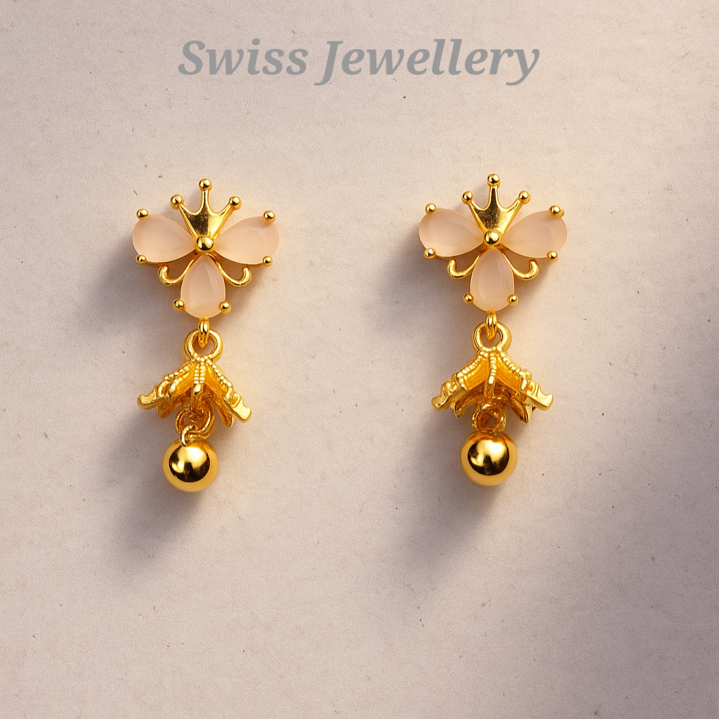 Gold Plated Bud Flower Dangle Earrings