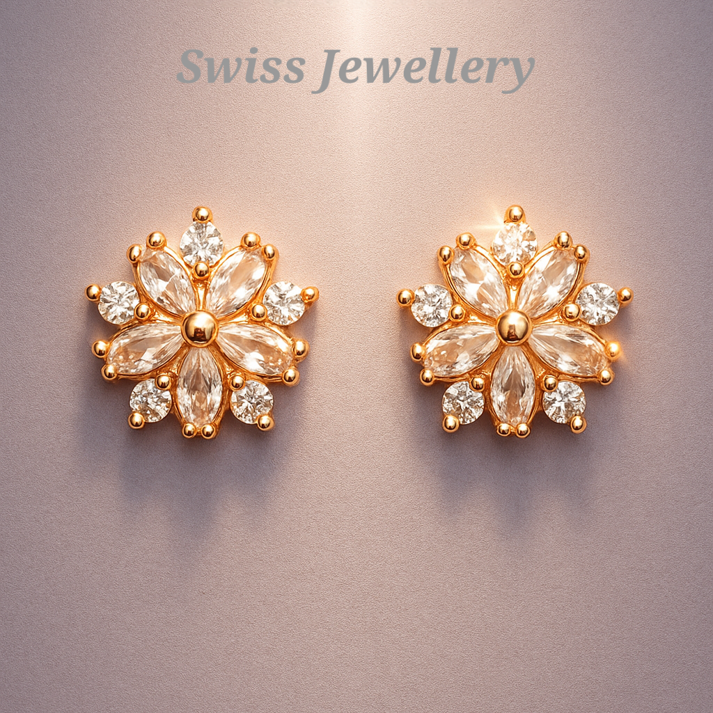 Golden Blossom Crystal Stud Earrings