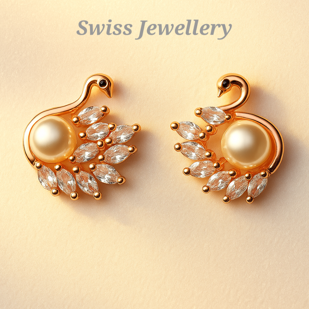 Golden Swan Pearl & Crystal Earrings