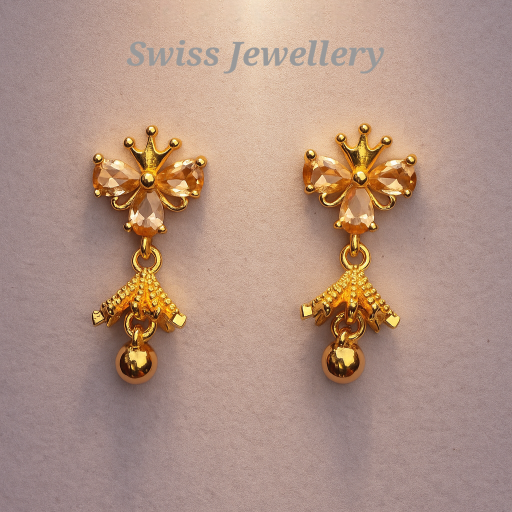 Golden Crown Crystal Drop Earrings