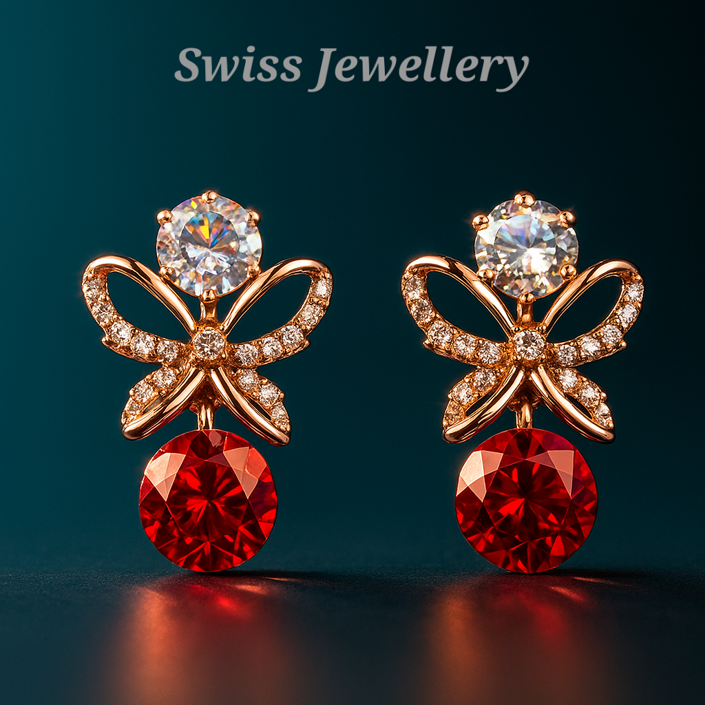 Ruby Red & Zirconia Crystals Earrings