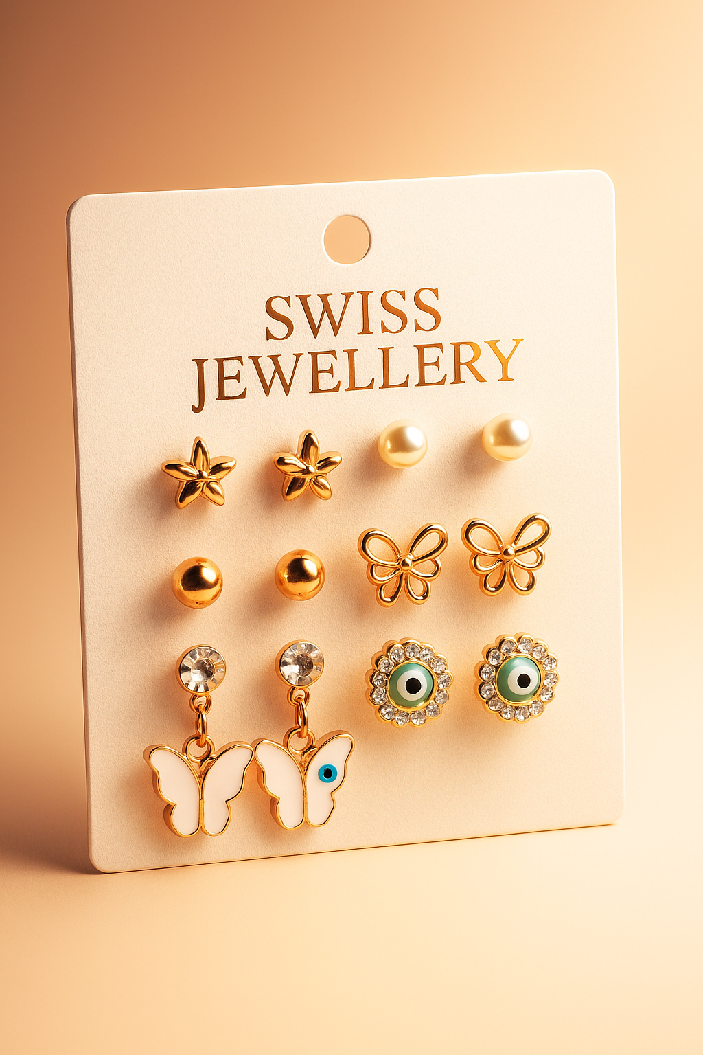 Golden Charm Multi-Style Earring Set (6 Pairs)